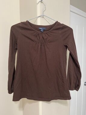 GAP Chocolate Brown Long-Sleeve Gathered Neck Tee